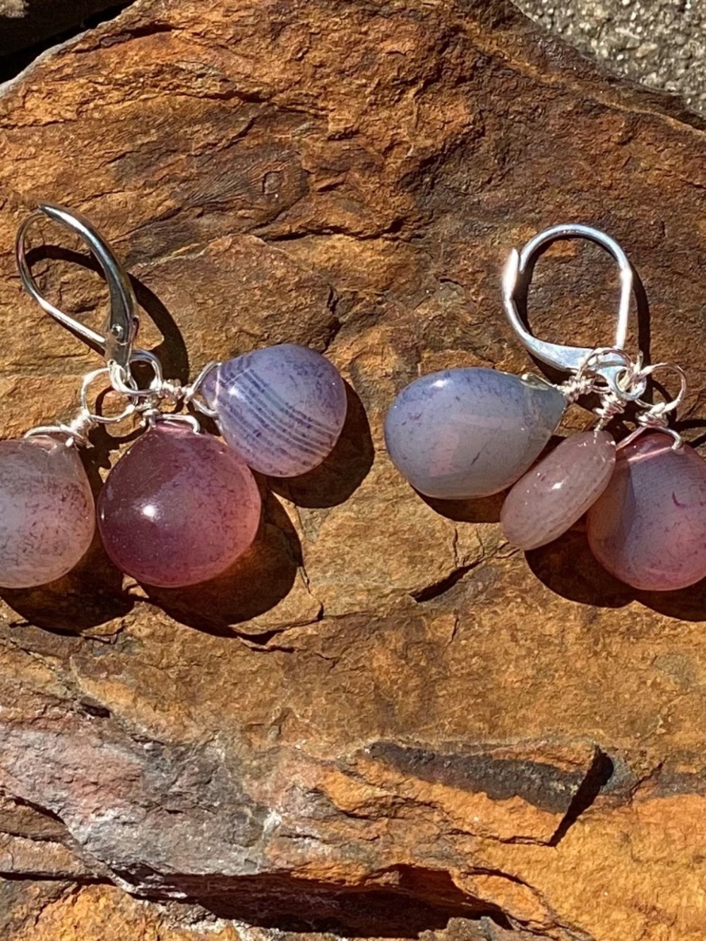 Handmade Multi Color Chalcedony Earrings, NWT